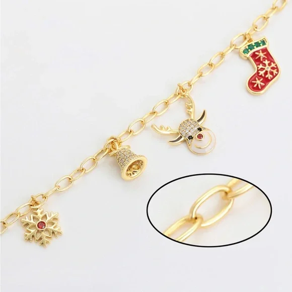 Christmas Bracelet and Earrings Set 14k Gold Christmas Deer Socks - Picture 4 of 13